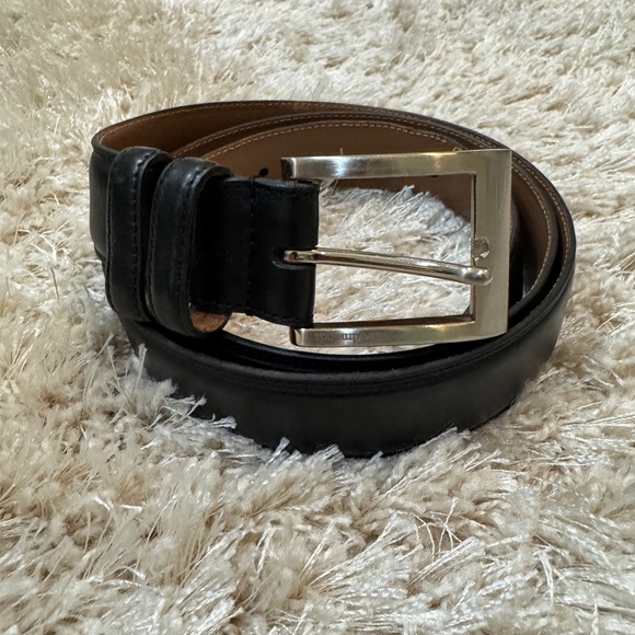 Allen Edmonds black dress belt with brushed nickel buckle size 44
